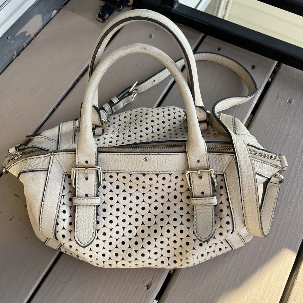 KATE SPADE Women's Leather Mercer Isle Salian Crossbody Satchel Handbag Cream